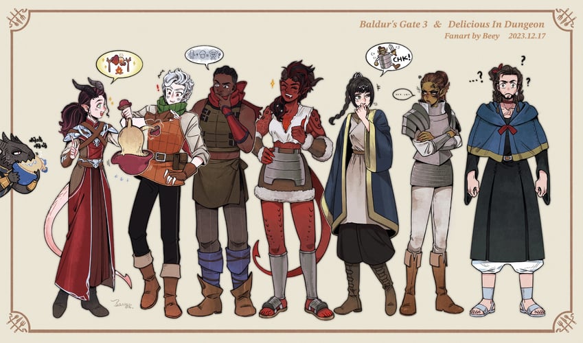 marcille donato, falin touden, laios touden, senshi, chilchuck tims, and 10 more (original and 4 more) drawn by abingbeey