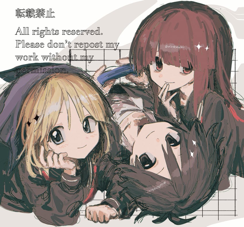 tsukada satoru, avalona, and spider girl (randal's friends) drawn by komiroku