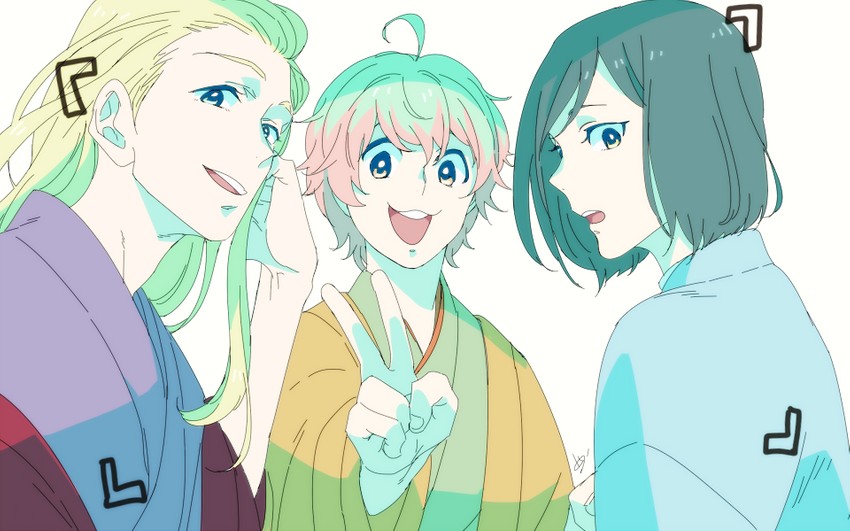 nekoyanagi kirio, kiyosumi kuro, and hanamura shoma (idolmaster and 1 more) drawn by byon
