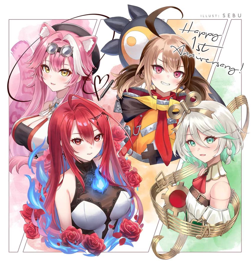 raora panthera, gigi murin, cecilia immergreen, and elizabeth rose bloodflame (hololive and 1 more) drawn by sebu_illust