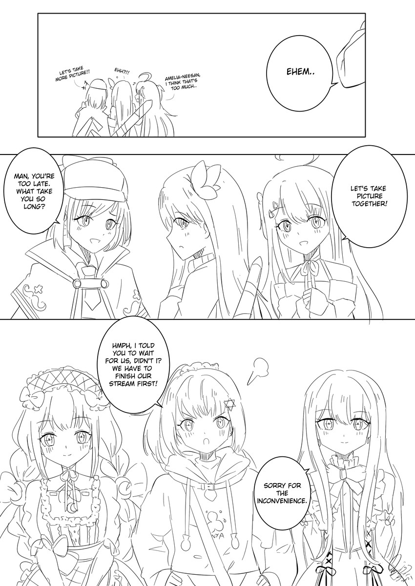 watson amelia, amatsuka uto, aoi nabi, shiratori rena, himukai kogane, and 1 more (hololive and 4 more) drawn by zikryzero