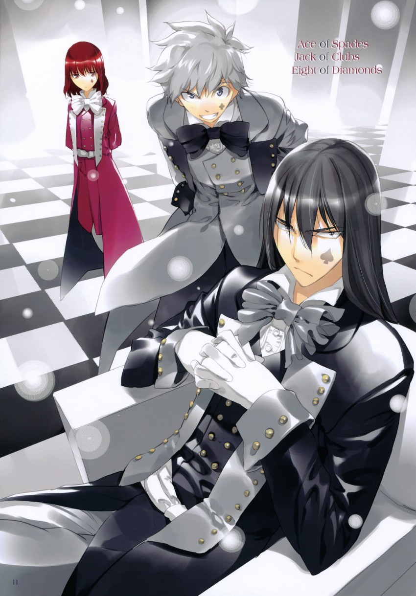 eight of diamonds, jack of clubs, and ace of spades (alice's adventures in wonderland) drawn by ueda_ryou
