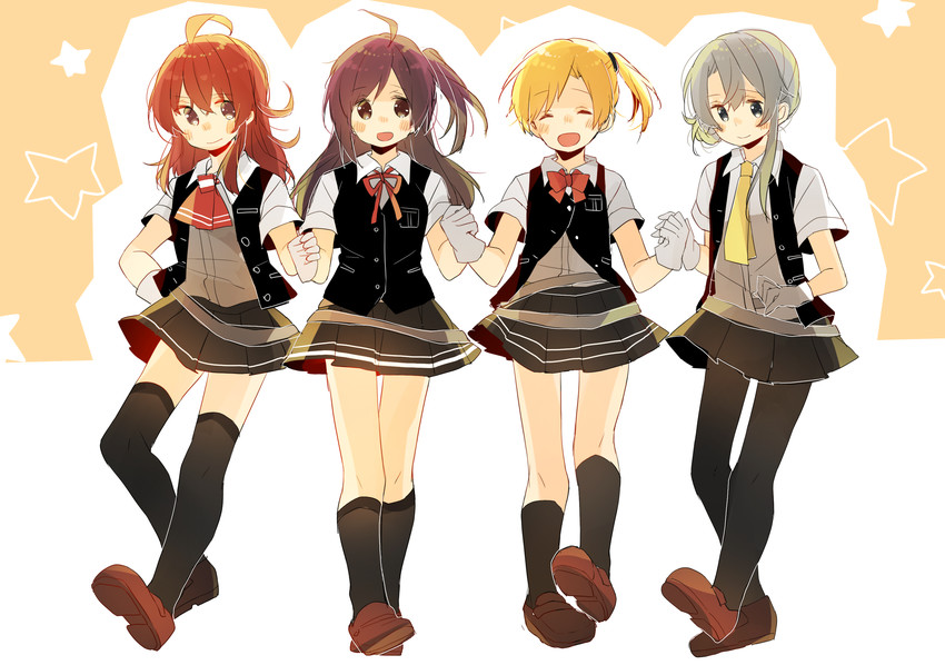 hagikaze, arashi, maikaze, and nowaki (kantai collection) drawn by kousaka_karasu