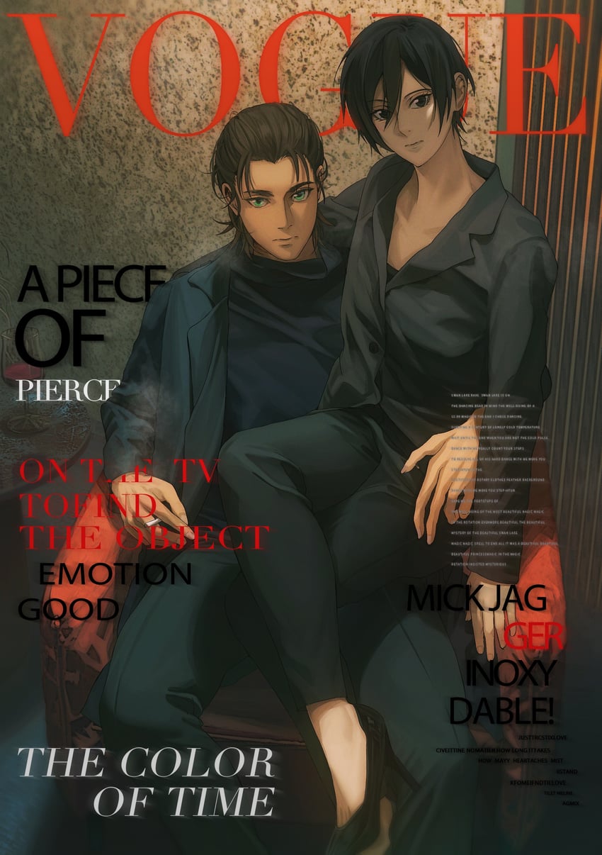 mikasa ackerman and eren yeager (shingeki no kyojin and 1 more) drawn by niku_(ni23ku)