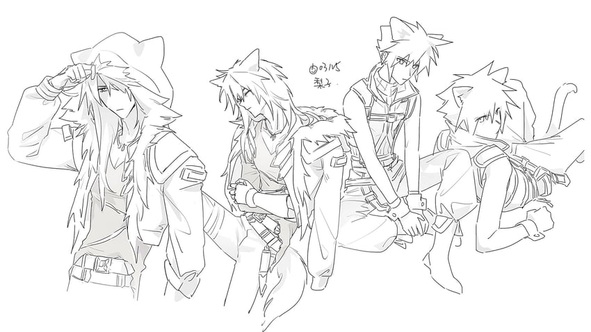 cloud strife, zidane tribal, and vincent valentine (final fantasy and 3 more) drawn by lily_(shio1006)