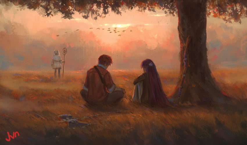 frieren, fern, and stark (sousou no frieren) drawn by jvn