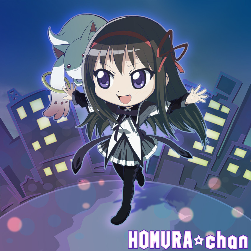 akemi homura and kyubey (mahou shoujo madoka magica) drawn by ekurea