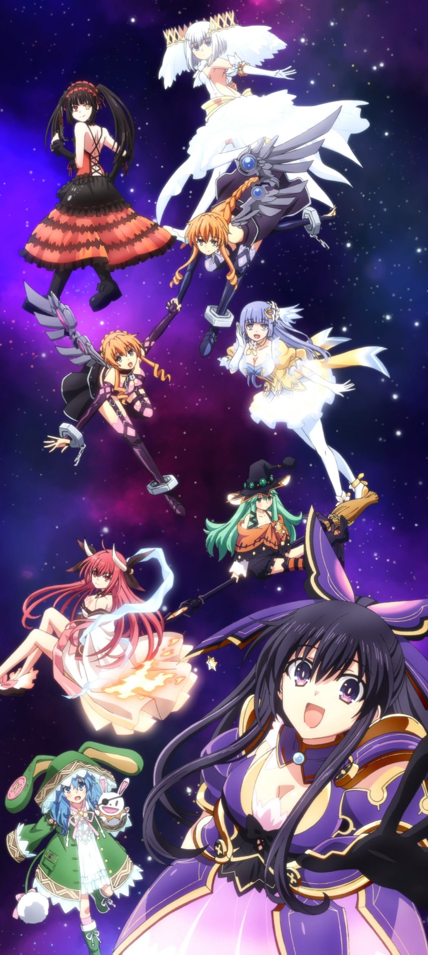 tokisaki kurumi, yatogami tohka, tobiichi origami, itsuka kotori, himekawa yoshino, and 5 more (date a live)