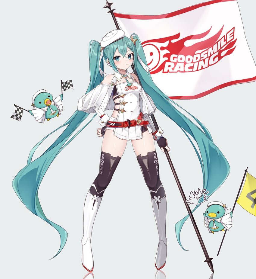 hatsune miku and racing miku (vocaloid and 1 more) drawn by noneon319