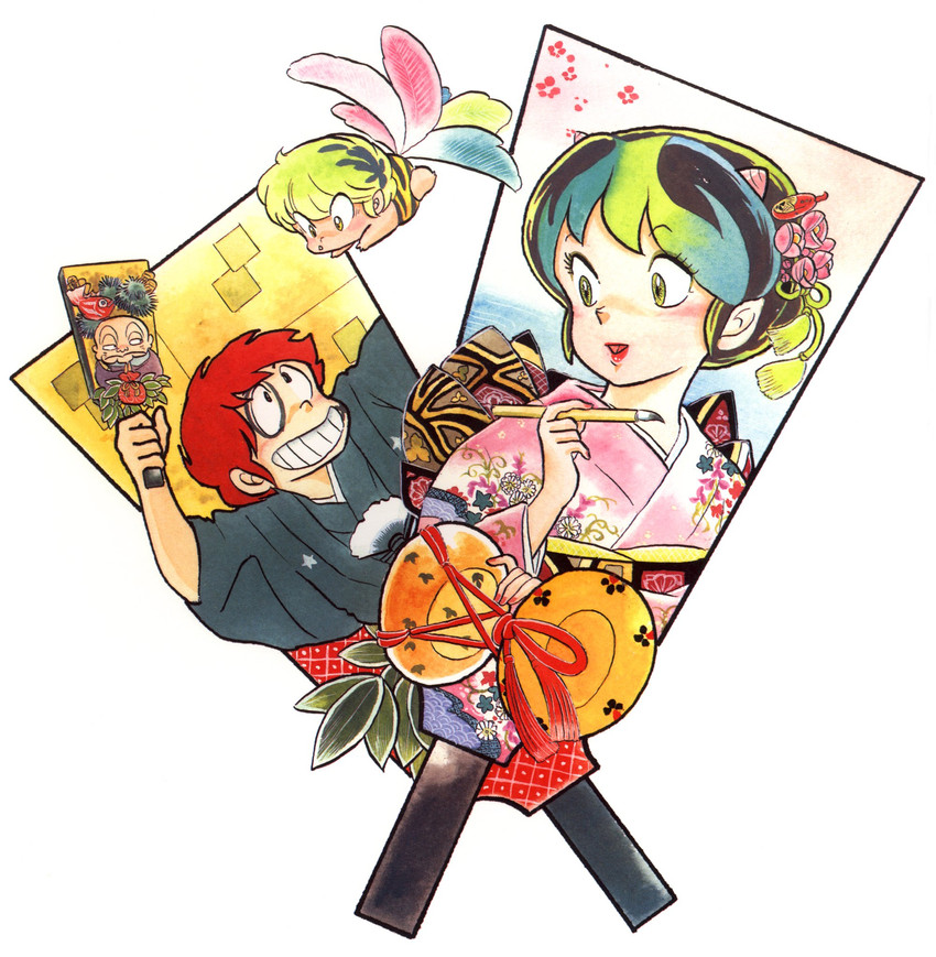 lum, moroboshi ataru, ten, and cherry (urusei yatsura) drawn by takahashi_rumiko