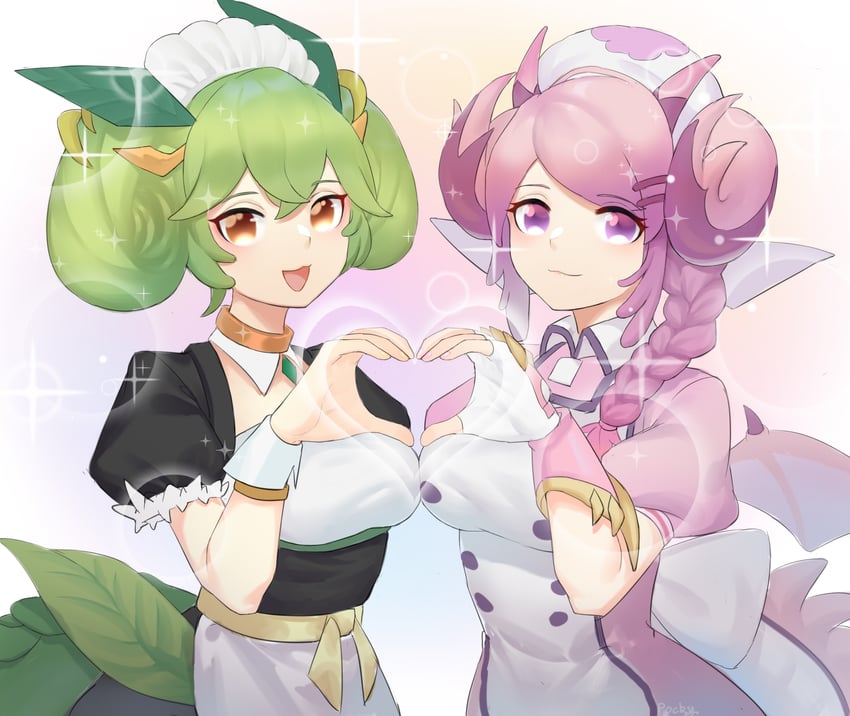 parlor dragonmaid and nurse dragonmaid (yu-gi-oh!) drawn by little_nine