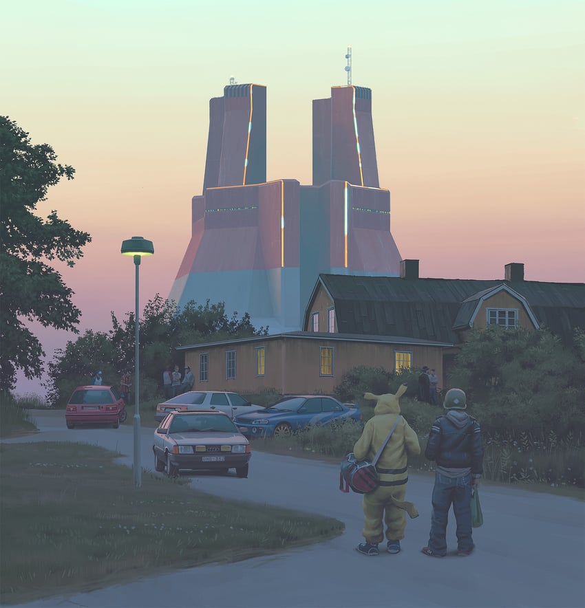 pikachu (pokemon and 1 more) drawn by simon_stalenhag