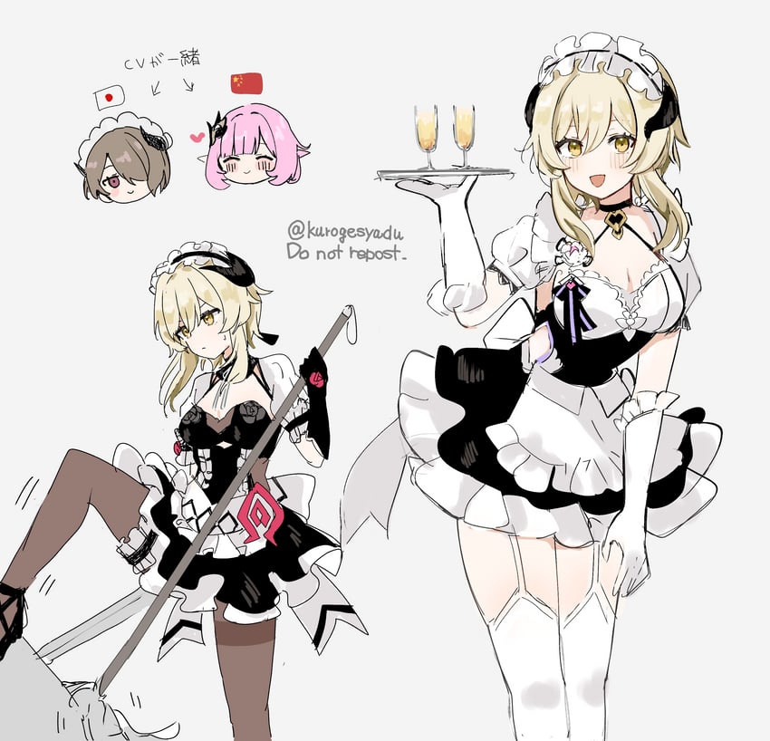 lumine, elysia, rita rossweisse, yuuki aoi, and yanning (genshin impact and 3 more) drawn by kuromu_shado