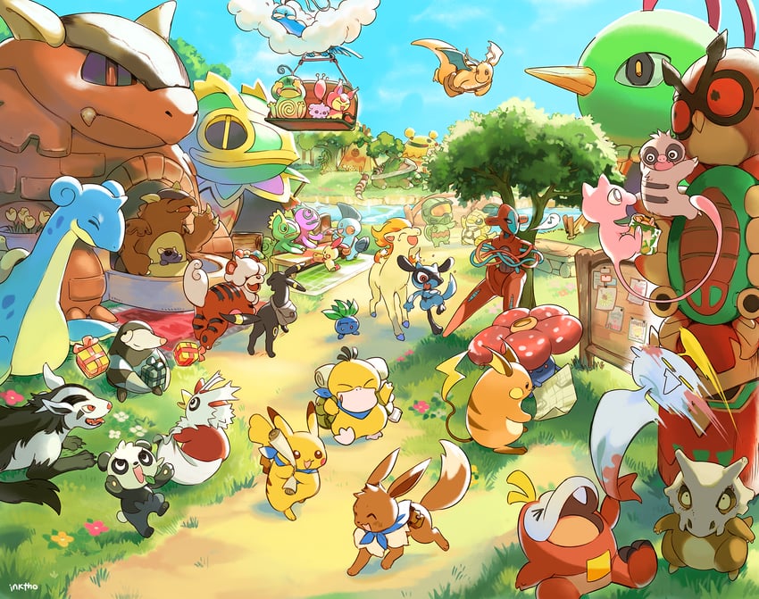 pikachu, eevee, umbreon, mew, fuecoco, and 32 more (pokemon and 3 more) drawn by katy_ho