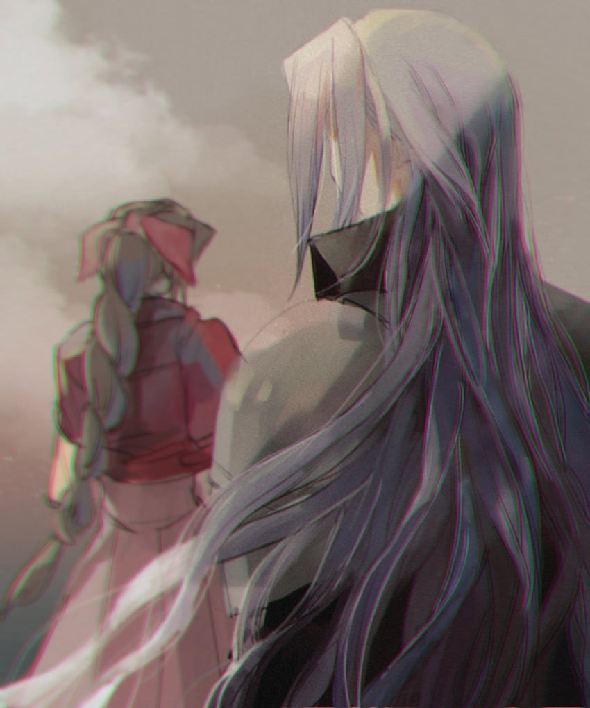 aerith gainsborough and sephiroth (final fantasy and 3 more) drawn by bombyxmori_ckr