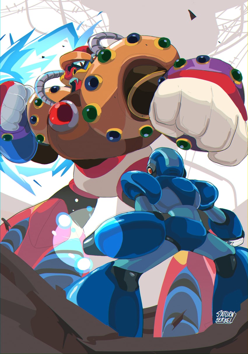 x and spark mandrill (mega man and 2 more) drawn by saturnserkel