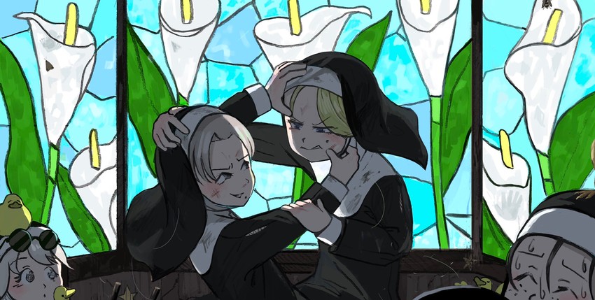 strict nun, smug nun, bunny nun, and freckles nun (little nuns) drawn by diva_(hyxpk)