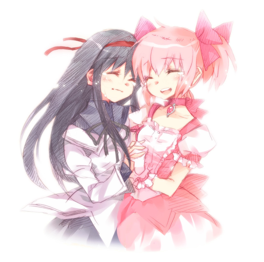 akemi homura and kaname madoka (mahou shoujo madoka magica) drawn by ech