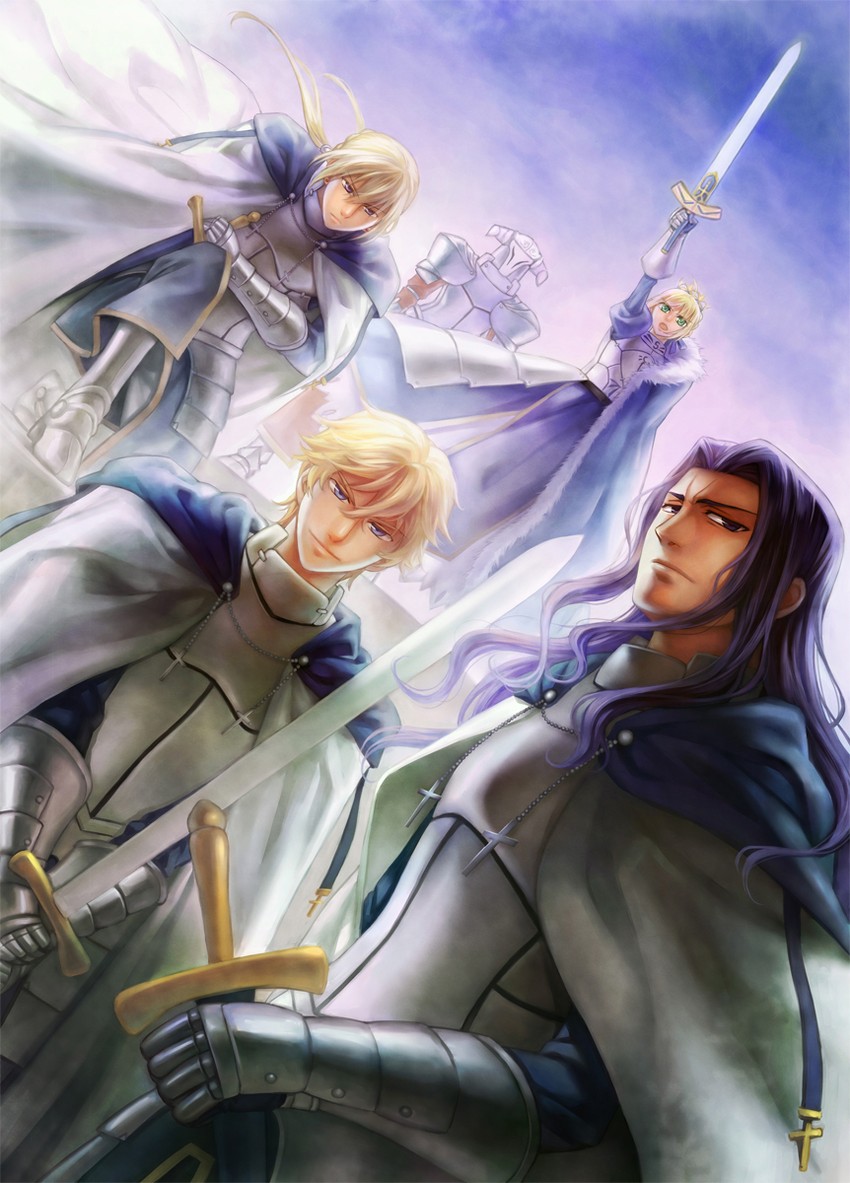 artoria pendragon, saber, mordred, gawain, bedivere, and 1 more (fate and 3 more) drawn by kanmuri_(hanyifan30338)