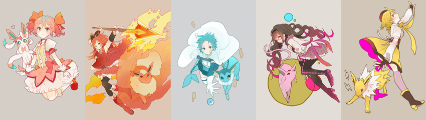 akemi homura, kaname madoka, miki sayaka, sakura kyoko, tomoe mami, and 5 more (pokemon and 1 more) drawn by pekikokko