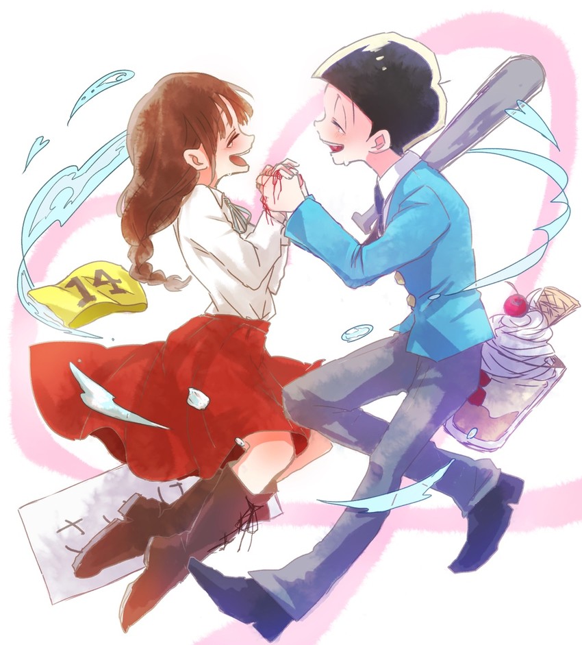 matsuno jyushimatsu and jyushimatsu's girlfriend (osomatsu and 2 more) drawn by pazuru