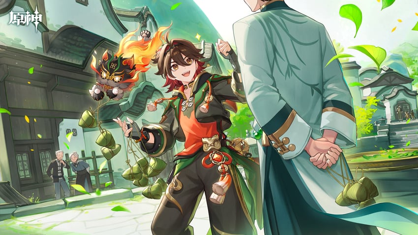 gaming, man chai, and yip tak (genshin impact) drawn by siya_ho
