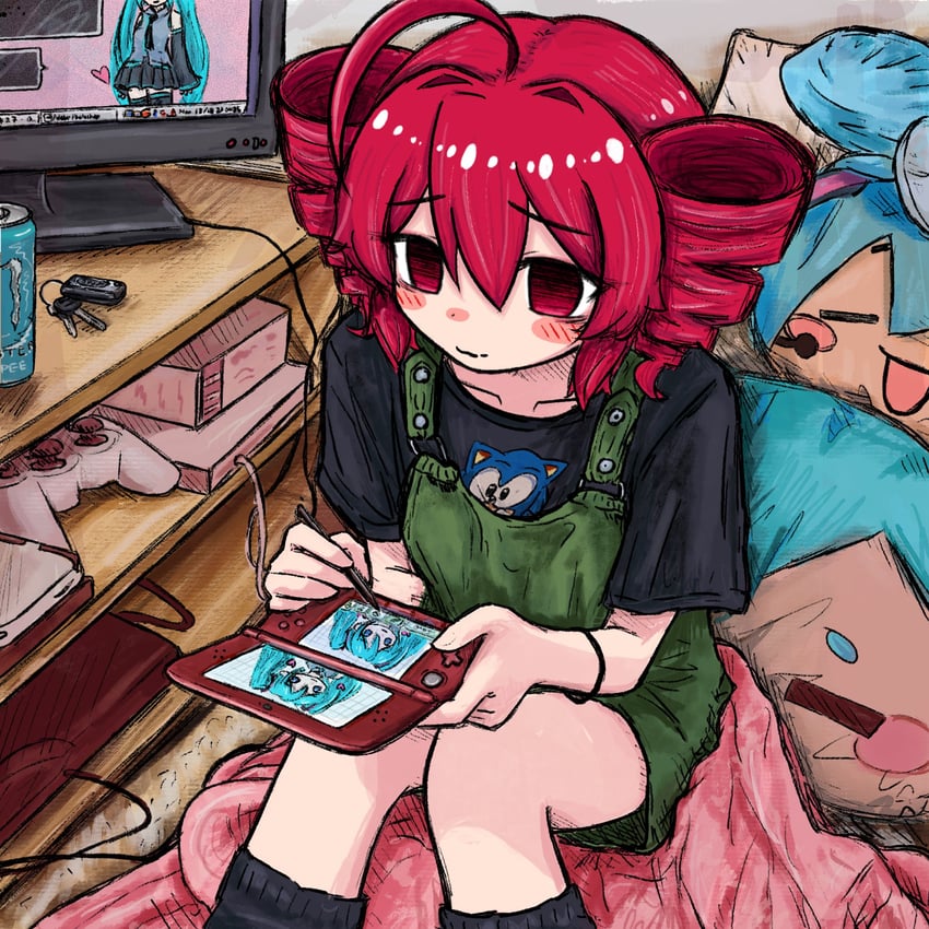 hatsune miku, kasane teto, sonic the hedgehog, and cinnamiku (vocaloid and 2 more) drawn by bubbacterial
