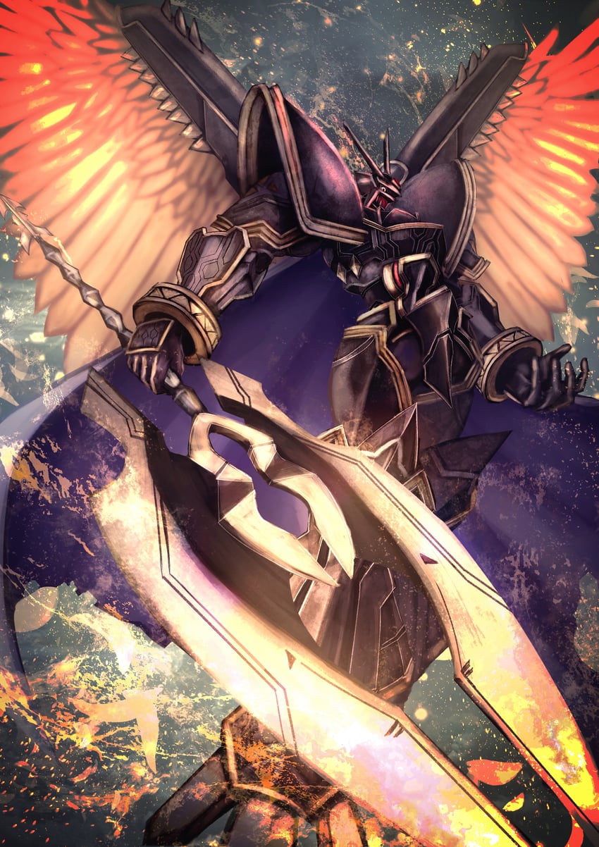 alphamon and alphamon ouryuuken (digimon) drawn by haikei_(le_gris_no9)