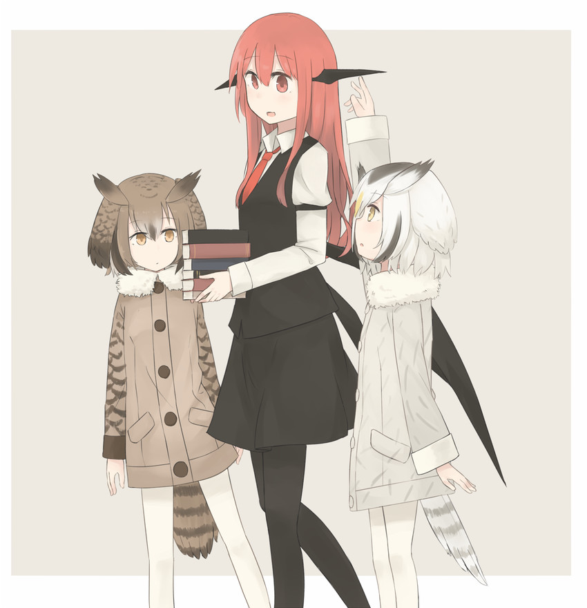 koakuma, northern white-faced owl, and eurasian eagle owl (touhou and 1 more) drawn by hinami047