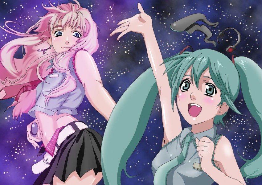 hatsune miku, sheryl nome, and ranka lee (vocaloid and 2 more) drawn by ryodafone3g