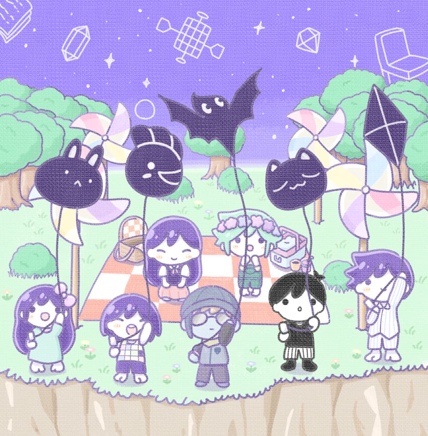 omori, basil, aubrey, mari, kel, and 3 more (omori) drawn by wafu_(wafu39080)