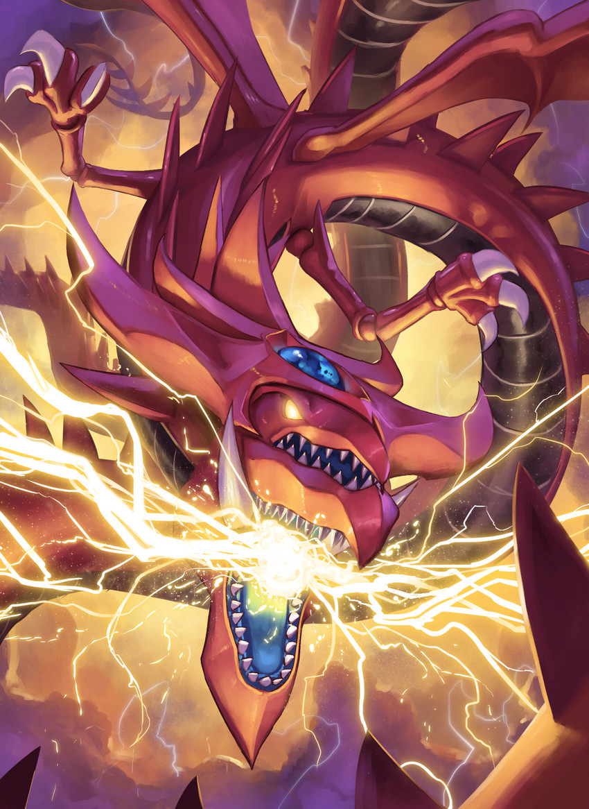 osiris the sky dragon and thunderforce attack (yu-gi-oh!) drawn by spareribs
