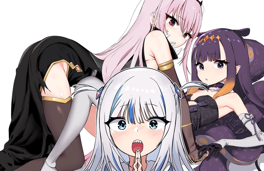 gawr gura, mori calliope, and ninomae ina'nis (hololive and 1 more) drawn by kinbakuman