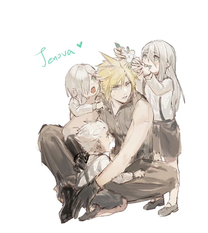 cloud strife, kadaj, yazoo, and loz (final fantasy and 2 more) drawn by lydiaaa