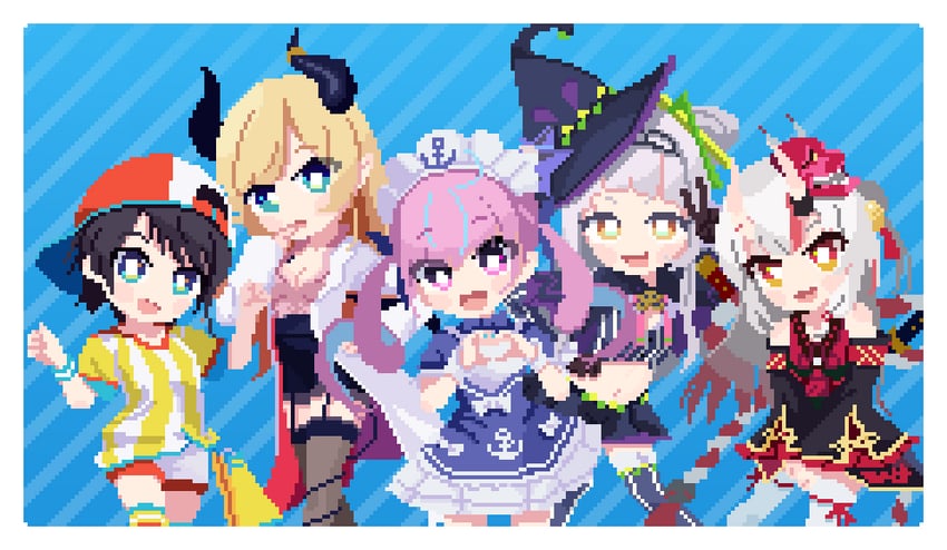 minato aqua, oozora subaru, murasaki shion, nakiri ayame, and yuzuki choco (hololive and 1 more) drawn by potato7192