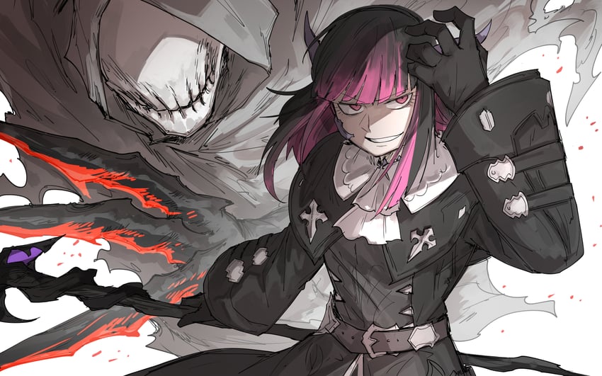 warrior of light, reaper, voidsent, reaper avatar, and shizuna kurogane (final fantasy and 1 more) drawn by kankan33333