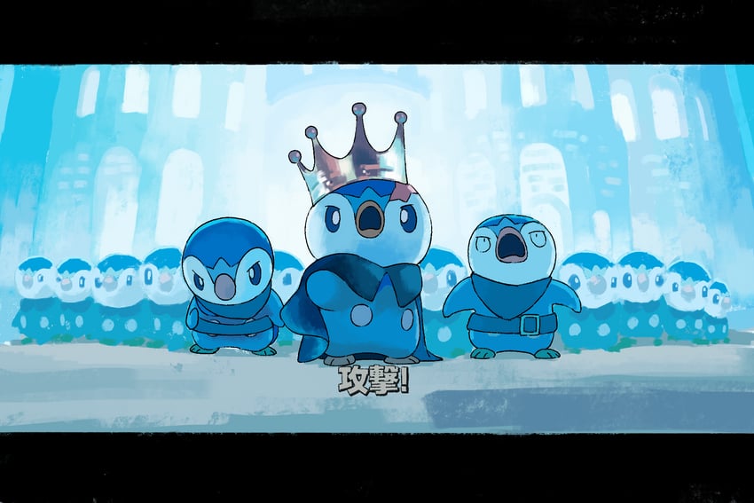 piplup and king penguin (pokemon and 2 more) drawn by watakatz