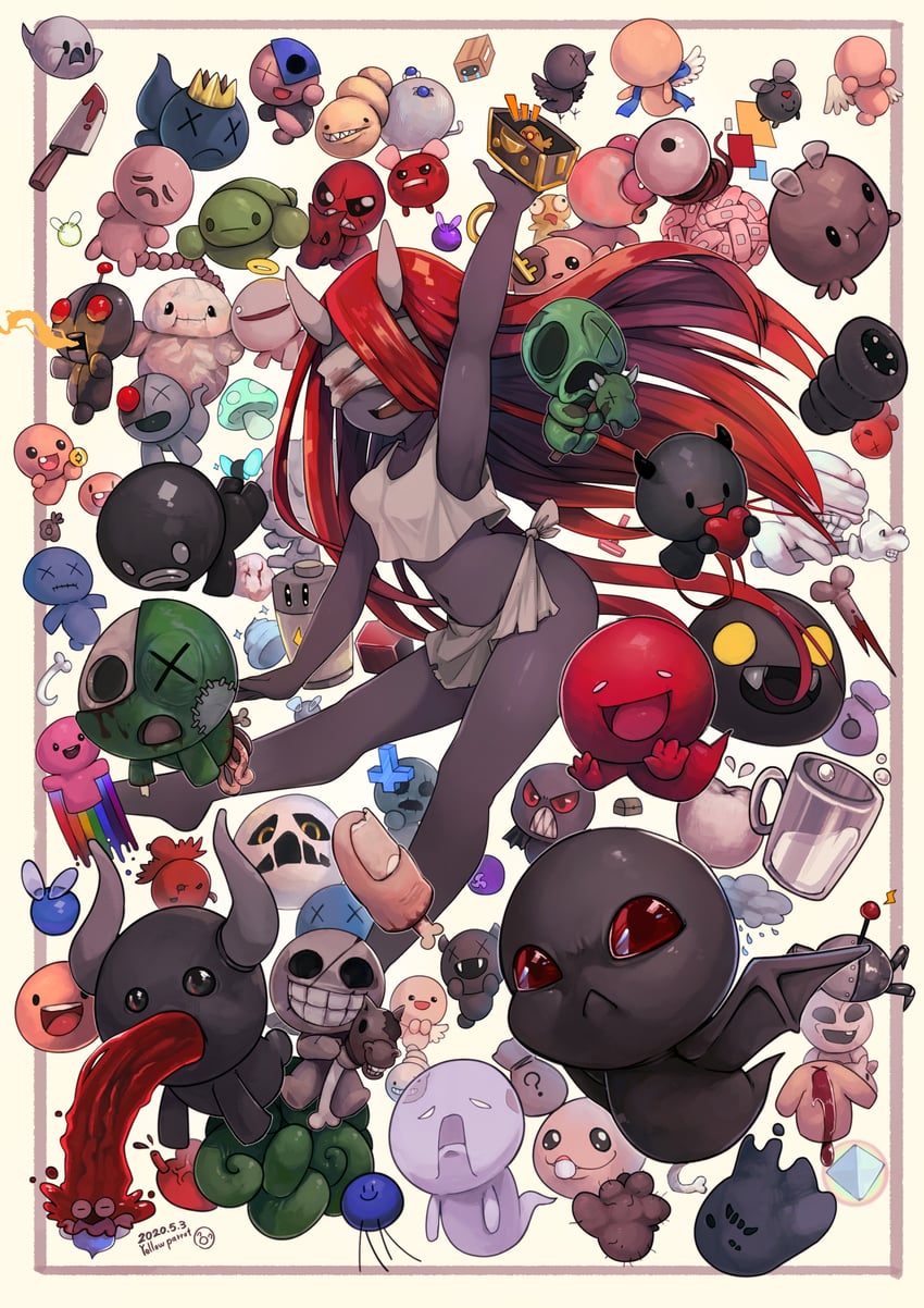 lilith, isaac, incubus, dead bird, famine, and 56 more (the binding of isaac and 3 more) drawn by yellowparrot
