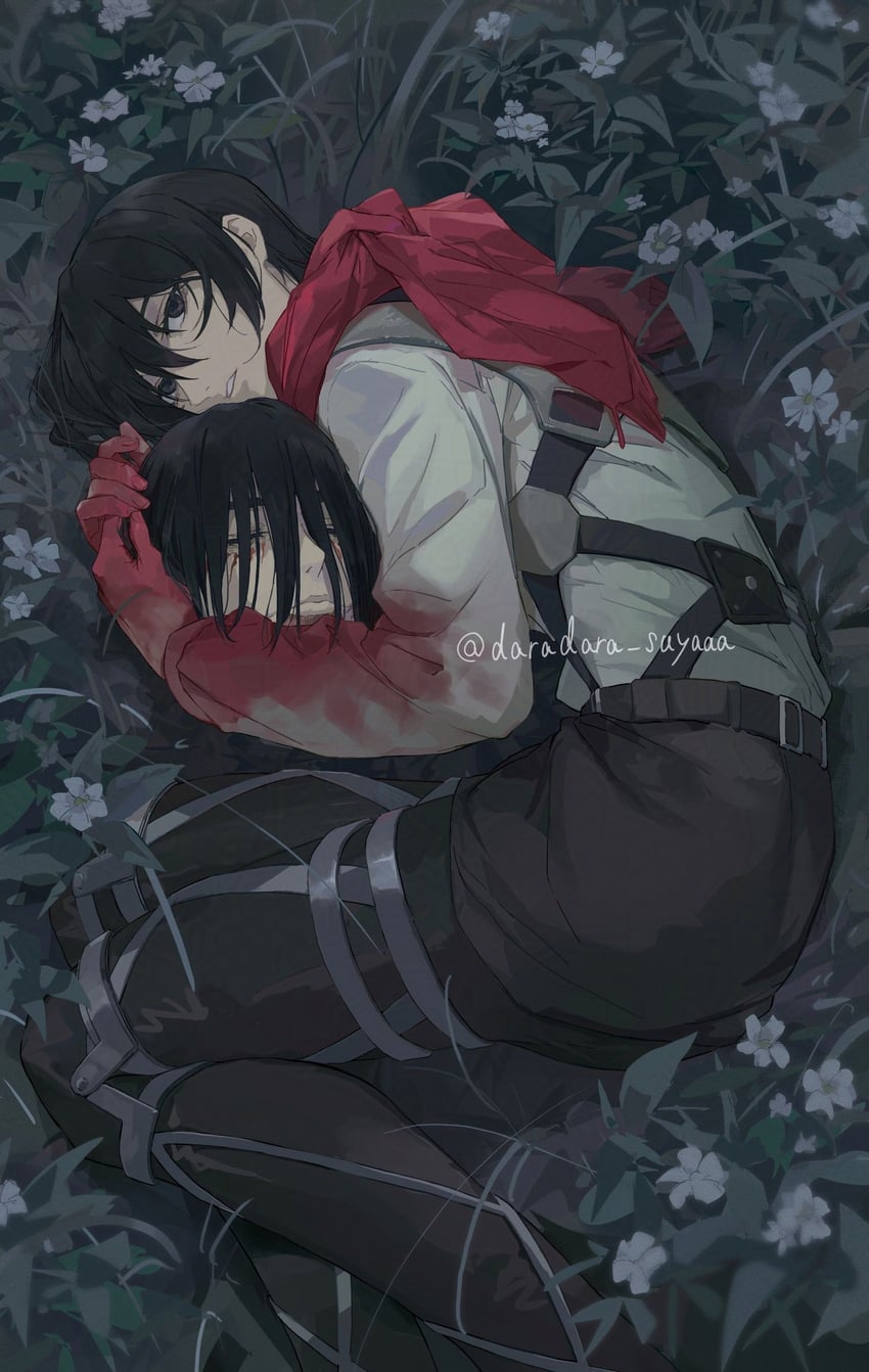 mikasa ackerman and eren yeager (shingeki no kyojin) drawn by darao_(daradara_suyaaa)