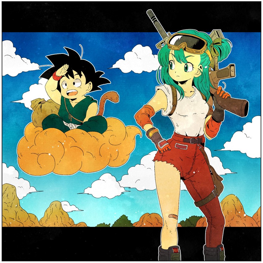 son goku and bulma (dragon ball) drawn by toritoki_(trig_tkdb)