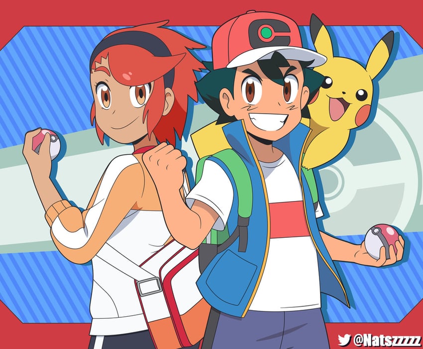 pikachu, ash ketchum, and tina (pokemon and 2 more) drawn by natsz_(natszzzzz)