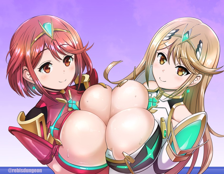 pyra and mythra (xenoblade chronicles and 1 more) drawn by rebis