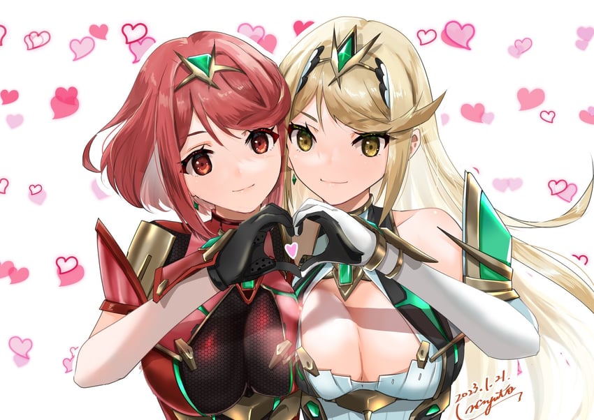 pyra and mythra (xenoblade chronicles and 1 more) drawn by nayuta-kanata