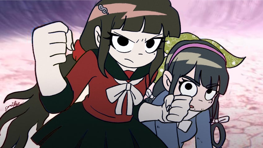 harukawa maki, chabashira tenko, scott pilgrim, and ramona flowers (danganronpa and 3 more) drawn by spittyfishy