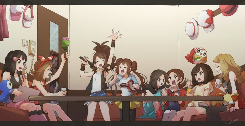 dawn, may, rosa, hilda, serena, and 9 more (pokemon and 8 more) drawn by miu_(miuuu_721)