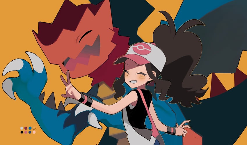 hilda and druddigon (pokemon and 1 more) drawn by 950magi618