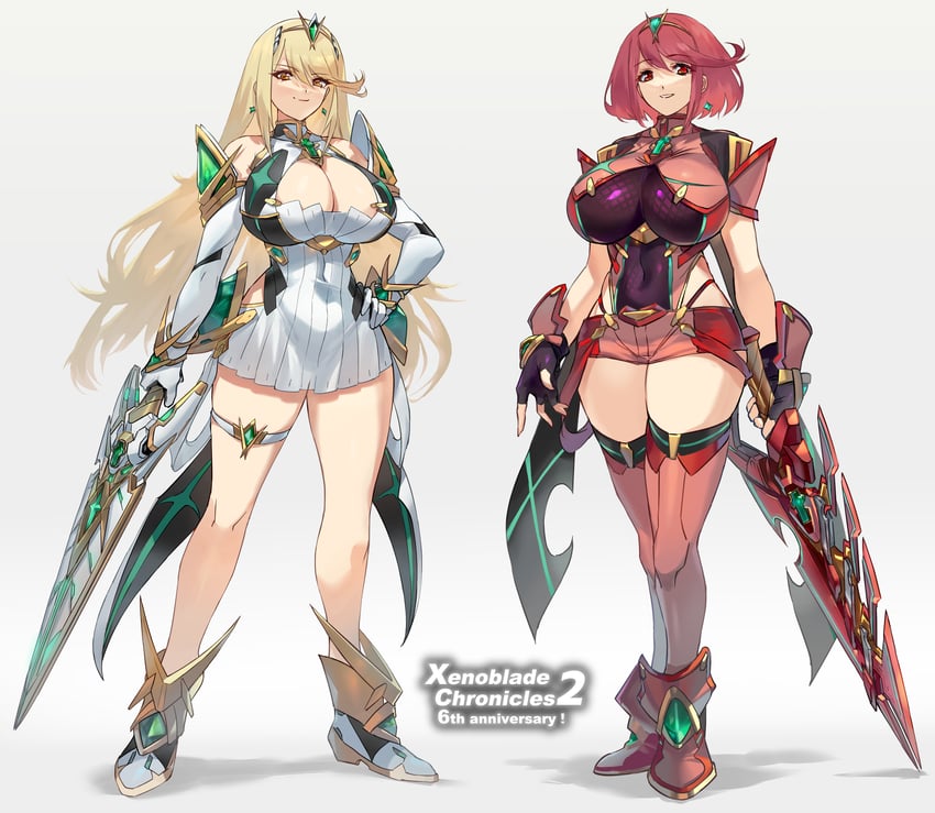pyra and mythra (xenoblade chronicles and 1 more) drawn by negresco