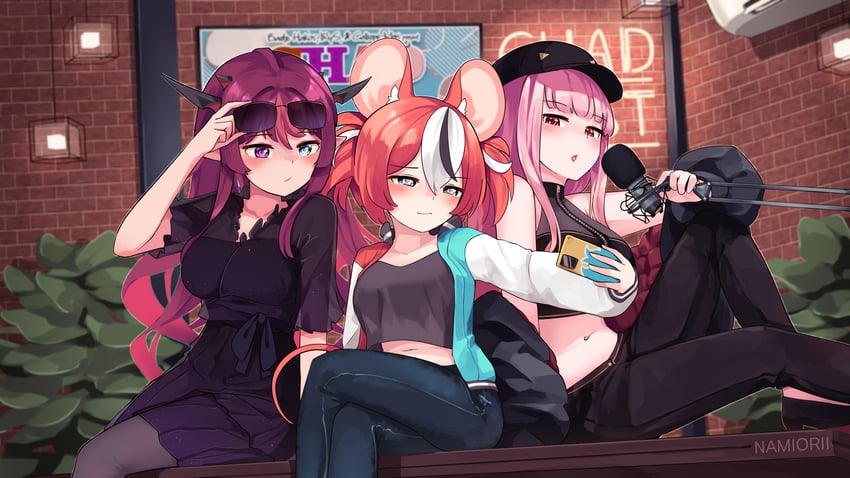 mori calliope, hakos baelz, and irys (hololive and 1 more) drawn by namiorii