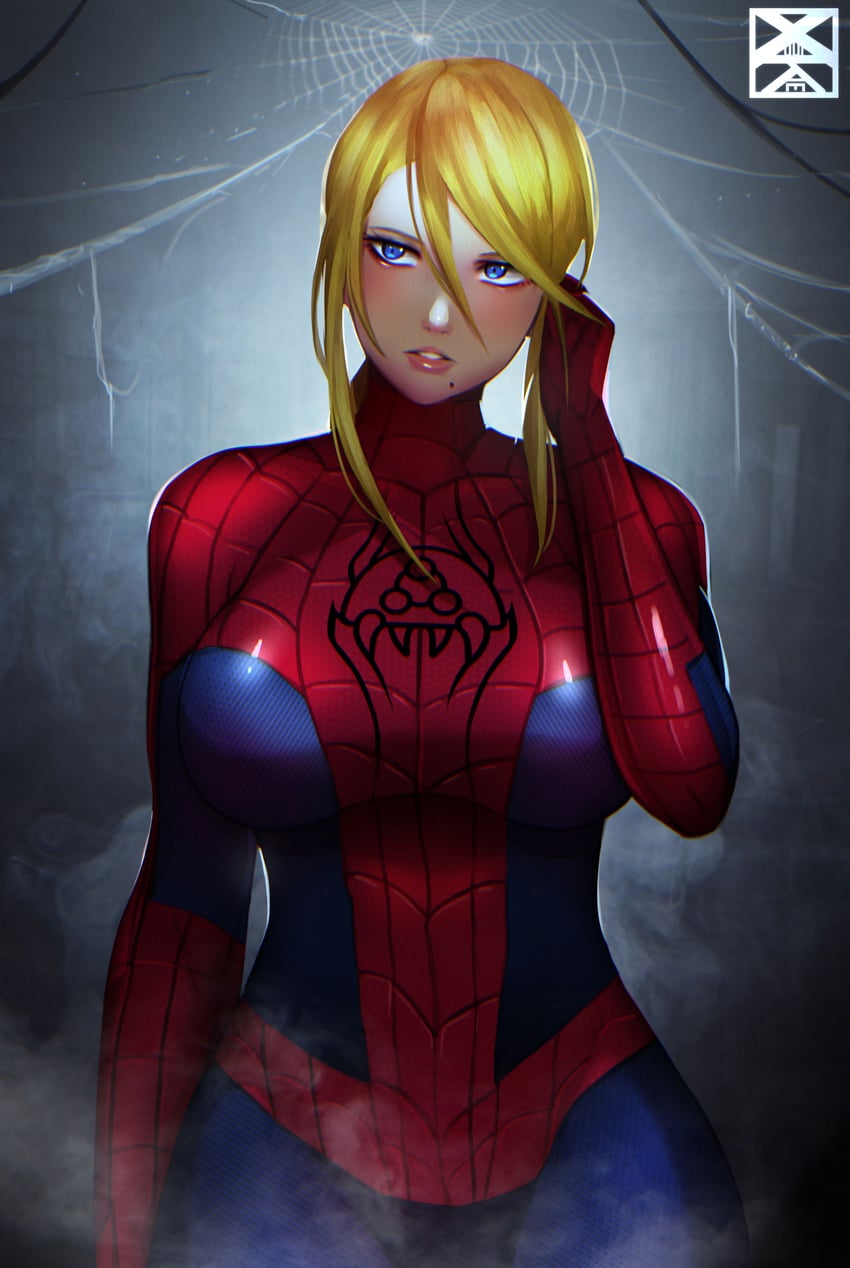 samus aran, spider-man, metroid, and metroid larva (marvel and 2 more) drawn by xuuikie_ashe