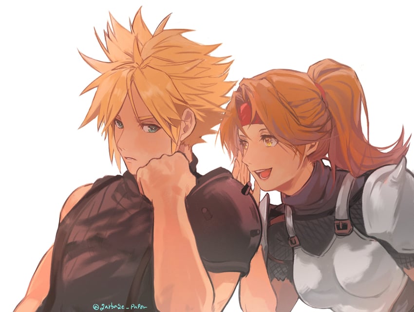 cloud strife and jessie rasberry (final fantasy and 2 more) drawn by garbage_paper